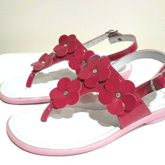 Hot Pink sz 8 Tdlr sz 1 Girls Aster France lk Livie & Luca  Sandals 3-D Flowers - Picture 1 of 3